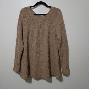 J.Jill Cable Knit Sweater Long Slouchy Wool Blend Brown Oatmeal Color Sz Medium